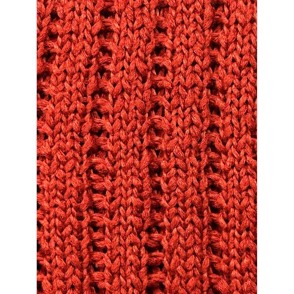 Crochet Knit Cropped Sweater Long Sleeve V Neck‎ Orange Rust S - Picture 3 of 5